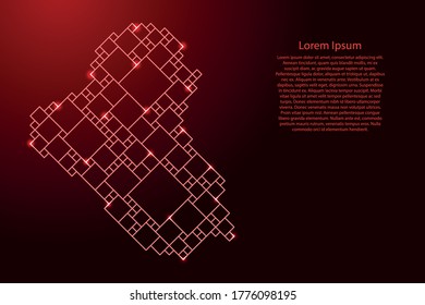 Iraq map from red pattern from a grid of squares of different sizes and glowing space stars. Vector illustration.