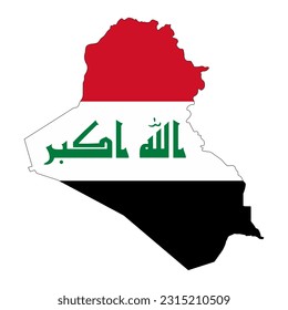 Silhouette de mapa de Iraq con bandera aislada en fondo blanco