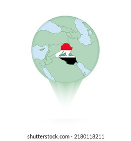 Mapa de Iraq, elegante icono de ubicación con mapa y bandera de Iraq. Icono de pin verde.