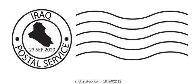 Iraq map symbol black color on post ink stamp