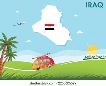 Iraq map with travel and tourism theme vector illustration design