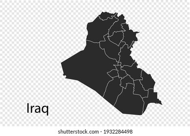 Iraq map vector, black color. isolated on transparent background