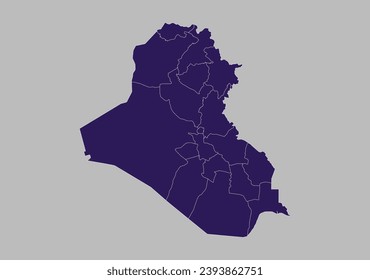 Iraq map vector, Blue purple color isolated on gray background.