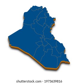 Iraq map vector. High detailed administrative 3D map of Iraq with dropped shadow. Vector blue isometric silhouette with administrative divisions. All isolated on white background