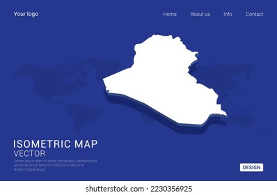 Iraq map white on dark blue background 3d isometric vector illustration.