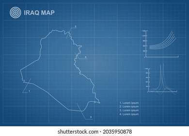 Iraq Map - World Map International vector template with outline style and white color isolated on blueprint background - Vector illustration eps 10