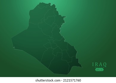 Mapa de Iraq - Mapa Mundial Planilla vectorial internacional con alto nivel de degradado verde aislado en fondo verde para diseño, infografía - Ilustración vectorial eps 10