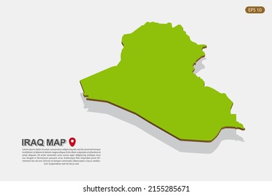Iraq Map - World map International vector template with isometric style including shadow, green and brown color isolated on white background for design - Vector illustration eps 10
