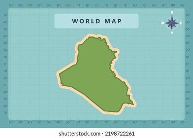 Iraq Map - World Map International vector template High detailed with green and cream color isolated on blue background including Compass Rose icon - Vector illustration eps 10
