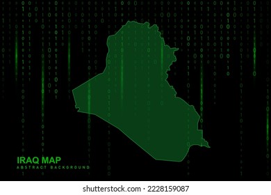 Iraq Map - World Map International vector template with Matrix green binary computer code background including light for design, website, hacker concept - Vector illustration eps 10