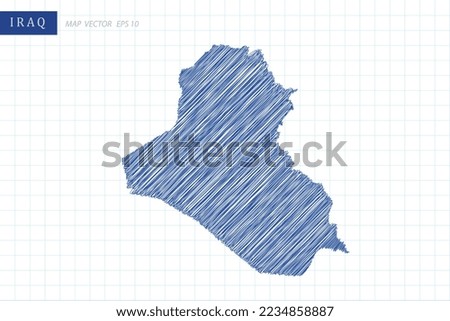 Iraq Map - World Map International vector template with blue outline graphic and pen drawing sketch style isolated on white grid background for design, website - Vector illustration eps 10