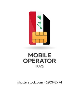 Iraq mobile operator. SIM card with flag. Vector illustration