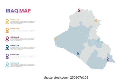 Iraq Modern Map Infographic Plantilla, Mapa infográfico detallado de Iraq Ciudad Populares