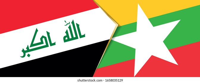 Iraq and Myanmar flags, two vector flags symbol of relationship or confrontation.