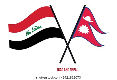 Iraq and Nepal Flags Crossed And Waving Flat Style. Official Proportion. Correct Colors.