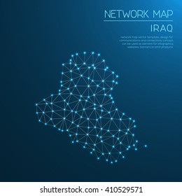 Iraq network map. Abstract polygonal Iraq network map design with glowing dots and lines. Map of Iraq networks. Vector illustration.
