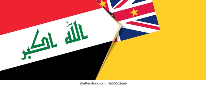 Die Flaggen Irak und Niue, zwei Vektorillustrationen Flaggen Symbol für Beziehung oder Konfrontation.