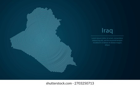 Mapa de contorno de Iraq lleno de círculos concéntricos sobre fondo degradado oscuro