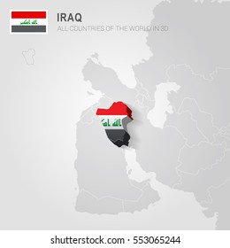 Iraq painted with flag drawn on a gray map.