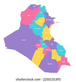 Iraq political map of administrative divisions - governorates and Kurdistan Region. Colorful vector map with labels.