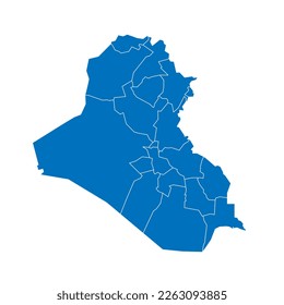 Iraq political map of administrative divisions - governorates and Kurdistan Region. Solid blue blank vector map with white borders.