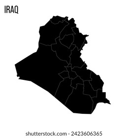 Politische Karte der Verwaltungsspalten im Irak - Gouverneure und Region Kurdistan. Leere schwarze Karte und Ländername.