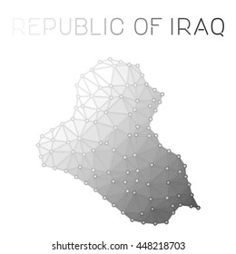 Iraq polygonal vector map. Molecular structure country map design. Network connections polygonal Iraq map in geometric style for your infographics.