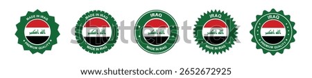 iraq product label set. iraq flag, premium made in iraq . Labels, seals, stamps, flags, icons