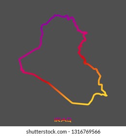 Iraq purple red yellow fluid gradient outline map, stroke. Line style. Vector illustration