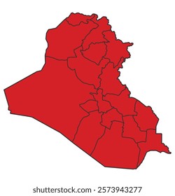 Iraq red map with border of regions outline vector