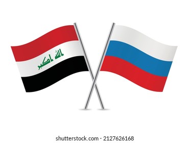 Iraq and Russia crossed flags. Iraqi and Russian flags, isolated on white background. Vector icon set. Vector illustration.