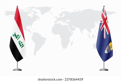 Iraq and Saint Helena flags for official meeting against background of world map.