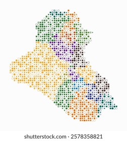Iraq, shape of the country built of colored cells. Digital style map of Iraq on a white background. Small size rounded square blocks. Trending vector illustration.