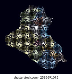 Iraq, shape of the country built of colored cells. Digital style map of Iraq on dark background. Small size rounded square blocks. Modern vector illustration.