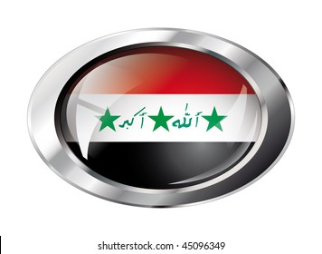 iraq shiny button flag vector illustration. Isolated abstract object against white background.