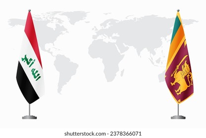 Iraq and Sri Lanka flags for official meeting against background of world map.