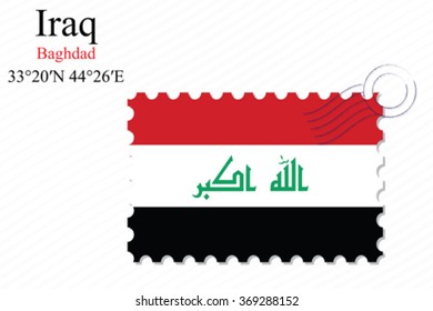 iraq stamp design over stripy background, abstract vector art illustration, image contains transparency