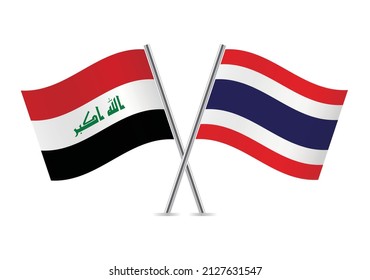 Iraq and Thailand crossed flags. Iraqi and Thai flags, isolated on white background. Vector icon set. Vector illustration.