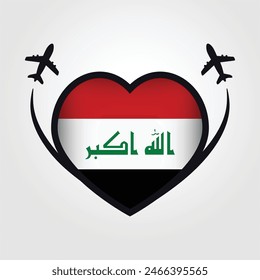 Iraq Travel Heart Flag With Airplane Icons