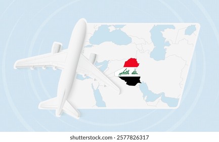 Iraq Travel Illustration with Plane and National Flag. Ideal for travel agencies, promotional materials, or geographic content related to Iraq.