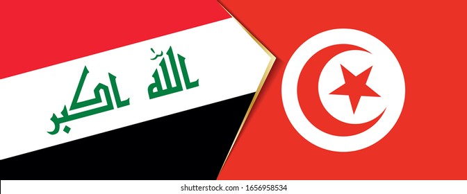 Die Flaggen des Irak und Tunesiens, zwei Vektorillustrationen Flaggen Symbol für Beziehung oder Konfrontation.