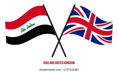 Iraq and United Kingdom Flags Crossed And Waving Flat Style. Official Proportion. Correct Colors.