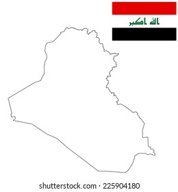 Iraq vector map contour and vector flag, isolated on white background. High detailed silhouette illustration. 