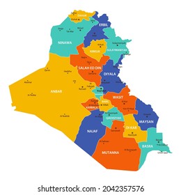 Iraq vector map. High detailed illustration with borders and cities