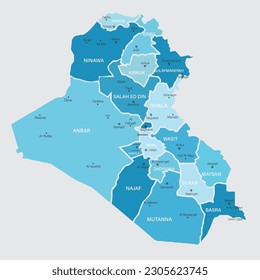 Iraq vector map. High detailed illustration with borders and cities