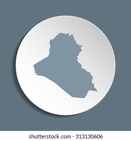 Iraq vector map on a paper circle. Cut out from white paper icon map of Iraq. Vector icon map of Iraq on dark background. Paper cut style country map. 
