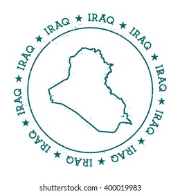 Iraq vector map. Retro vintage insignia with Iraq map. Distressed visa stamp with Iraq text wrapped around a circle and stars. Country map vector illustration.
