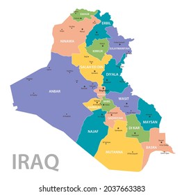 Iraq vintage map. High detailed vector map with pastel colors, cities and geographical borders