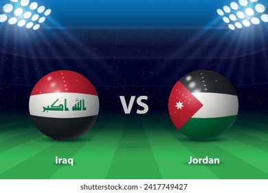 Iraq vs Jordan. knockout stage Asia 2023, Soccer scoreboard broadcast graphic template