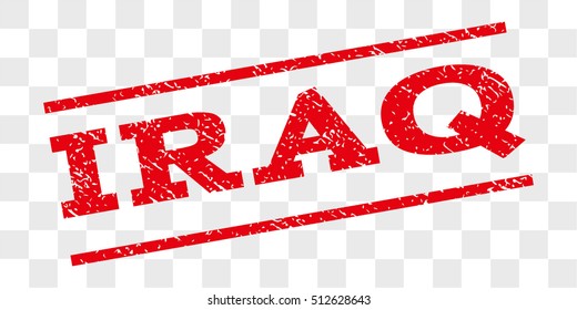 Iraq watermark stamp. Text caption between parallel lines with grunge design style. Rubber seal stamp with dirty texture. Vector red color ink imprint on a chess transparent background.
